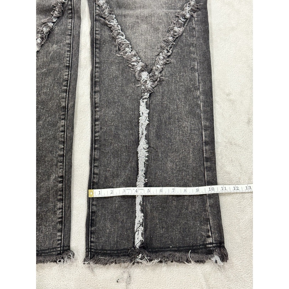 PrettyLittleThing Washed Black Frayed Raw Seam Wide Leg Jeans Y2K Grunge 8 Tall - Picture 8 of 8
